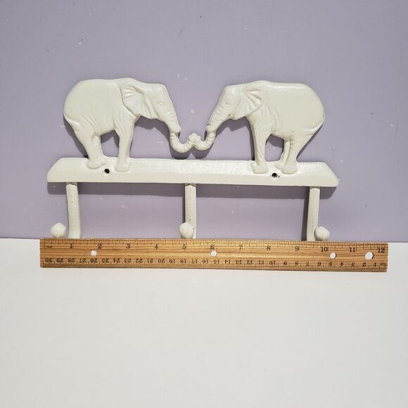 Metal Elephant Coat Key Wall Hook Hanger White Heavy Duty 10" × 6" - Picture 3 of 6